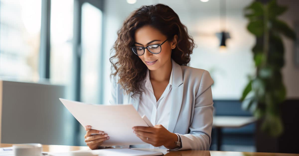 woman professional reviewing documents