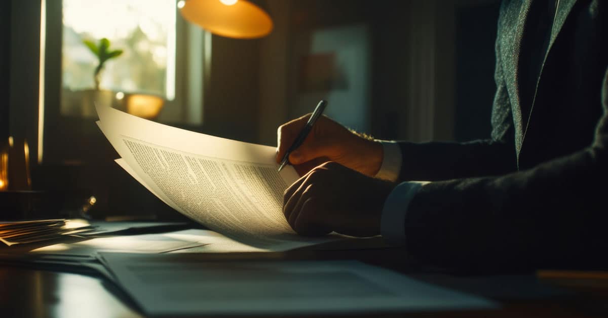 hand holding papers under a desk light